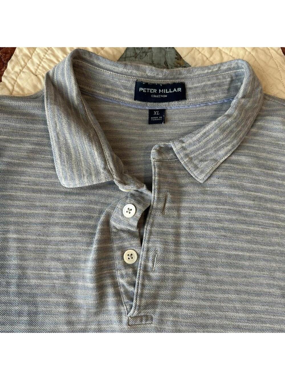 Peter Millar silk cotton striped polo shirt Size XL summer golf game day